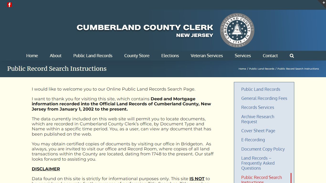 Public Record Search Instructions - Cumberland County Clerk’s Office